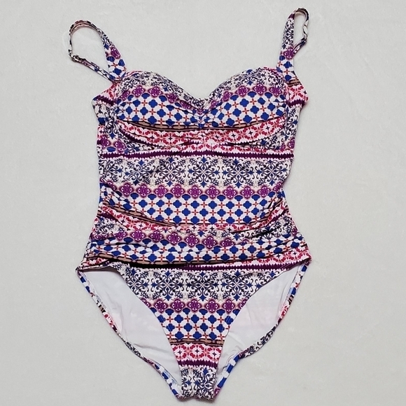 LA Blanca Romance OTS Sweetheart Mio Multi-color Padded One-piece Swimsuit 10 - Picture 3 of 14